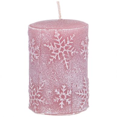 BRONCO свеча столбик снежинки пудровые 6*8см 315-182