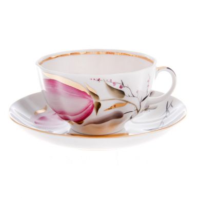 Чашка с блюдцем чайная Розовые тюльпаны, 250 мл