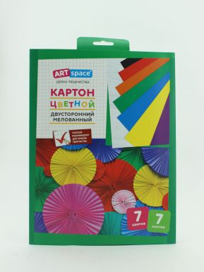 Картон Artspace цветной двусторонний А4, 7 листов, 7 цветов, мелованный, в папке с Европодвесом, артикул: Нкм7-7дв10