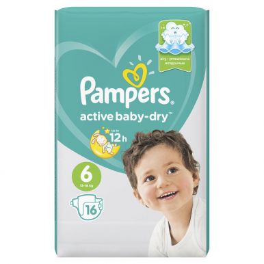 Pampers подгузники Activ Baby 6 Extra Large, 16 шт (15 + кг) Стандартная упаковка