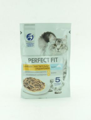 Perfect Fit пауч для взрослой кошки, чувствительный пищевод, с лососем, 75 гр