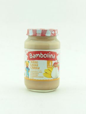 Bambolina Пюре детское фруктовое Яблоко-банан со сливками с 6 месяцев, 190 гр