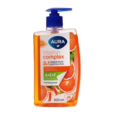 AURA мыло жидкое д/рук и тела vitamin complex 2 в 1 апельсин и витамины 500мл