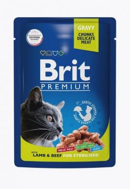 BRIT PREMIUM корм д/взрослых стерилизованных кошек ягнёнок и говядина в соусе пауч 85г/14