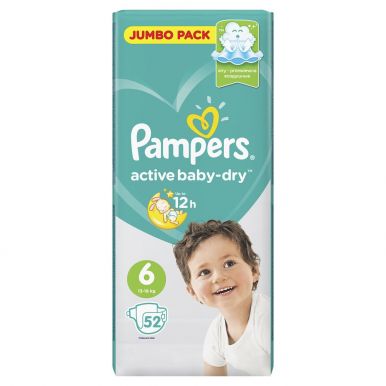 Pampers подгузники Activ Baby 6 Extra Large, 52 шт (15 + кг) Джамбо упаковка