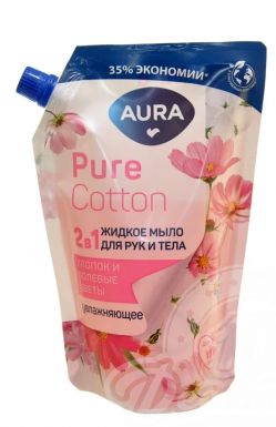 AURA Pure сotton мыло жидкое 2в1 хлопок и полевые цветы мяг.уп. 450мл_