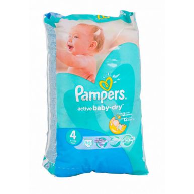 PAMPERS подгузники Active Baby-Dry 4 Maxi (7-14 кг) Микро упаковка 10шт