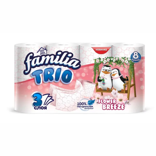 FAMILIA Trio бумага туалетная breez 3сл. 8рулонов