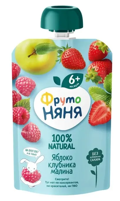 Дет пит Фрутоняня Десерт яблоко-клубника-малина 90гр д/п; 12/3