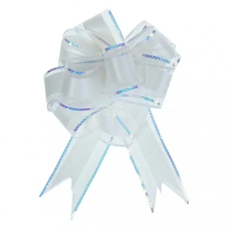 Бант-шар №5 органза с полосой пластик цв. белый 1020439