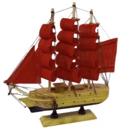 Корабль сувенирный малый дакия борта светлое дерево паруса алые 5*23*22см 432007