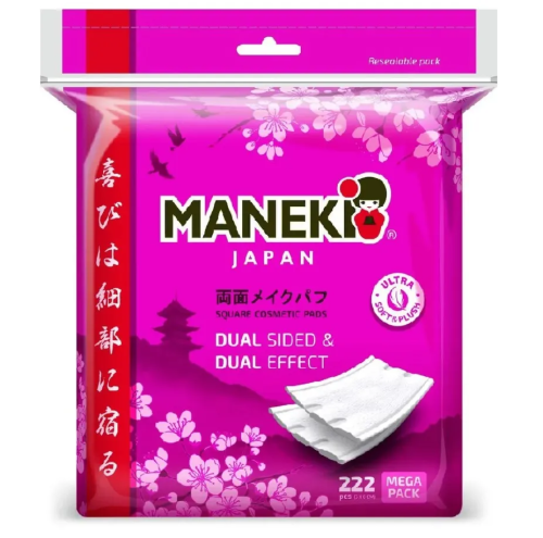 MANEKI диски ватные sakura с пресс-линиями и защипами 222шт CP222H