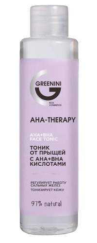 GREENINI тоник от прыщей с аha+bha кислотами aha-therapy 250мл