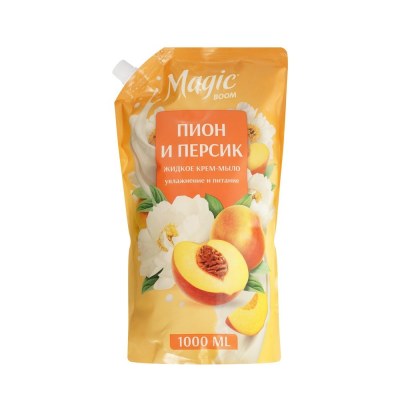 Magic Boom Крем-мыло жидкое Пион и персик, дой-пак, 1 л