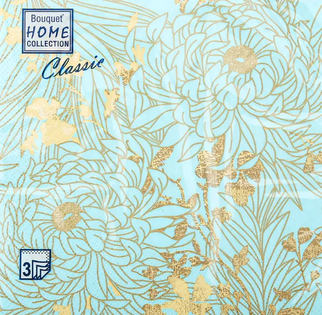BOUQUET Home сollection салфетки столовые золотые цветы тиффани 3сл. 33*33см 20л