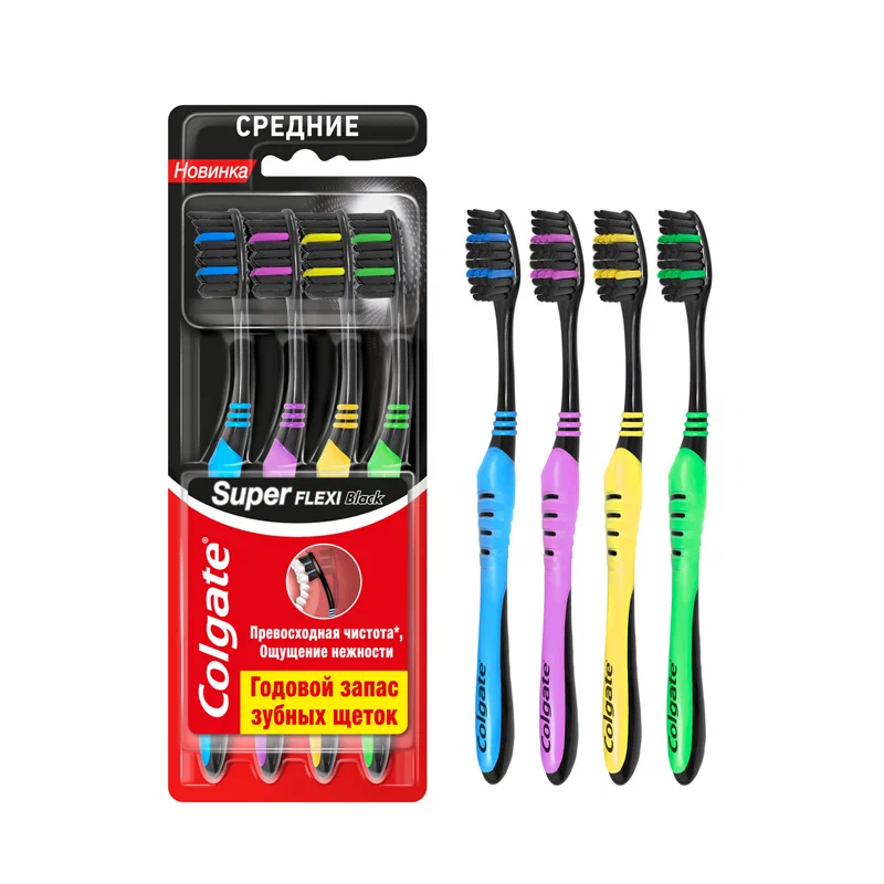 COLGATE щетка зубная super flexi black 4шт средняя