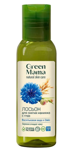 GREEN MAMA лосьон д/снятия макияжа с глаз васильковая вода и овес 100мл