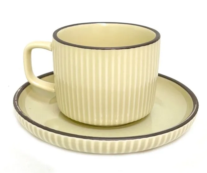 NATAM чайная пара рифленая бежевая керамика 240мл 648-10