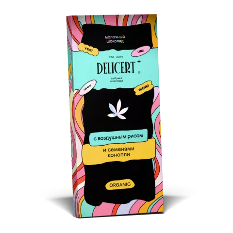 DELICERT шоколад молочный с воздушным рисом и семенами конопли 70г/13_