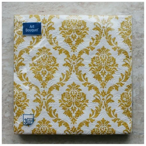 BOUQUET Art салфетки столовые барокко золото на белом 3сл. 33*33см 16шт