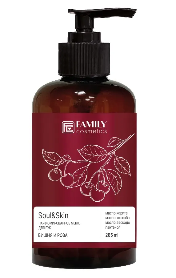 FAMILY COSMETICS Soul&Skin мыло д/рук жидкое парфюмированный вишня и роза 285мл