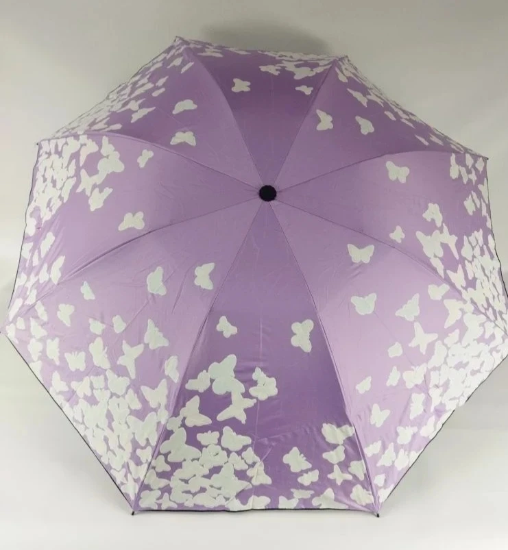 Зонт механический меняющий цвет под воздействием воды Бабочки Д:55см ED25457