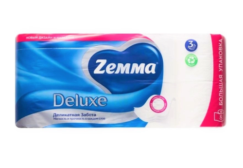 ZEMMA Deluxe бумага туалетная деликатная забота 3сл. 8 рулона