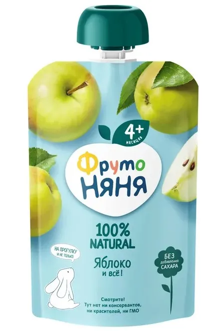 Дет пит Фрутоняня Пюре яблочное с 4 мес 90г дой-пак; 12/3