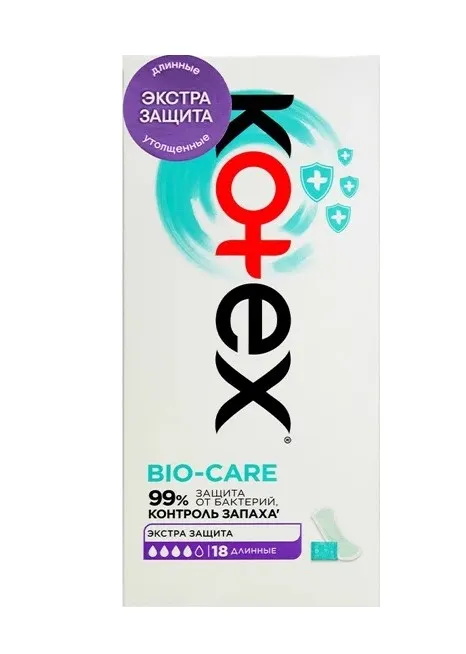 KOTEX прокладки ежедневные bio care длинные 18шт