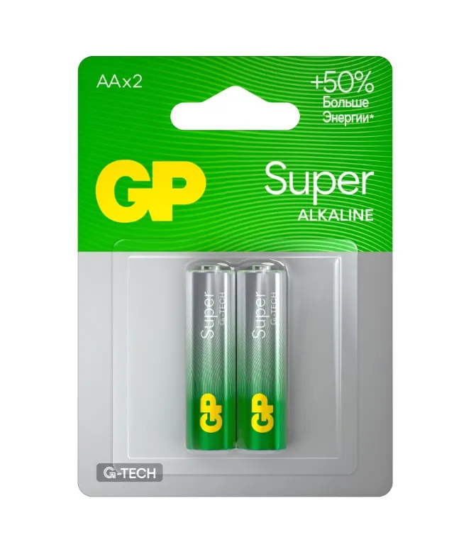 GP батарейки super alkaline 15A-2CR2 AA LR06 2шт 1223