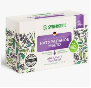 SYNERGETIC мыло туалетное натуральное эвкалипт и шалфей 90г