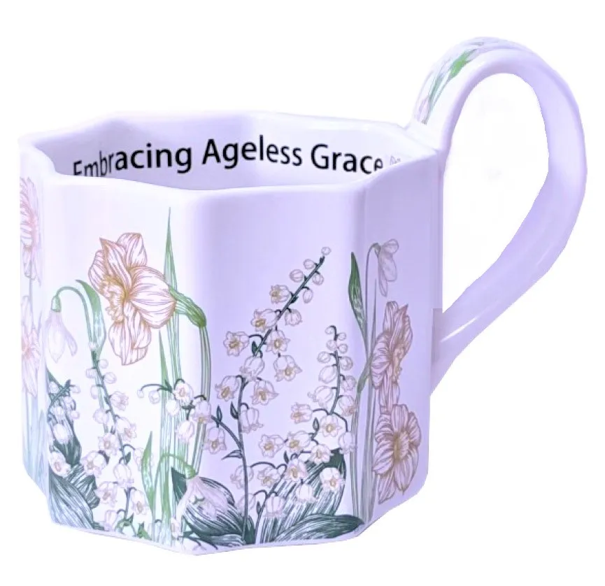 Кружка 6-ти гранная белая Весенние цветы 350мл EJ25407