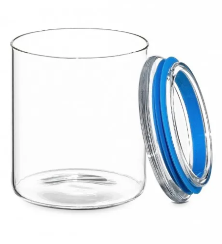 TECO банка д/сыпучих продуктов из стекла c синей вставкой 600мл TC-J600-02BL