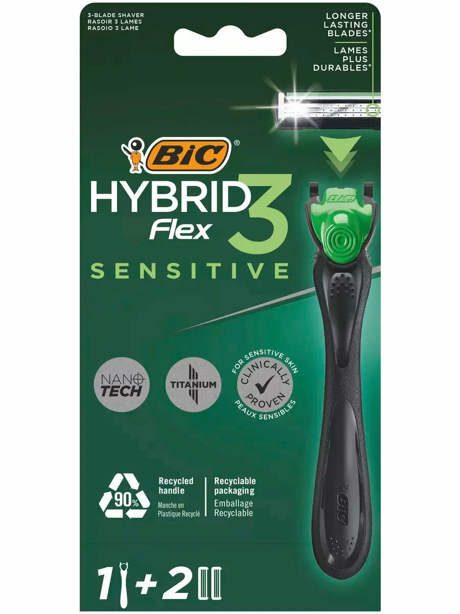БИК бритва гибрид 3 флекс сенситив 1 ручка +2 кассеты