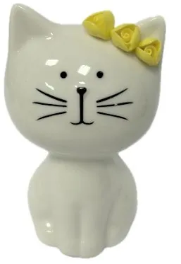 Сувенир котик белый с желтыми цветочками на ушке сидит керамика 7,2*6,5*10,3см 10333705