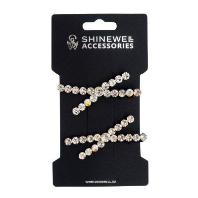 Shinewell Зажим для волос со стразами, серебро, 2 шт