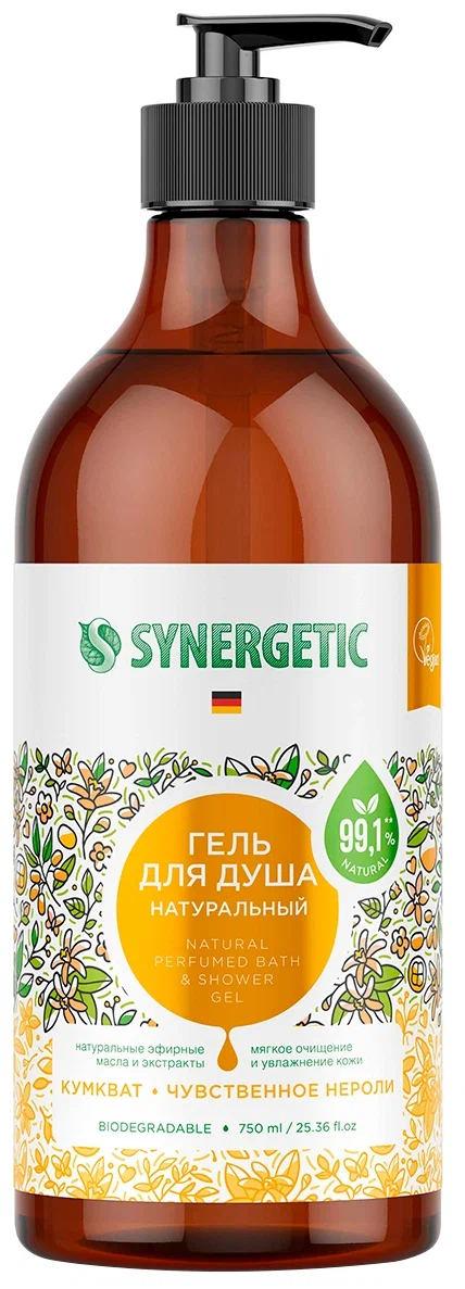 SYNERGETIC гель д/душа биоразлагаемый натуральный кумкват и чувственное нероли 750мл