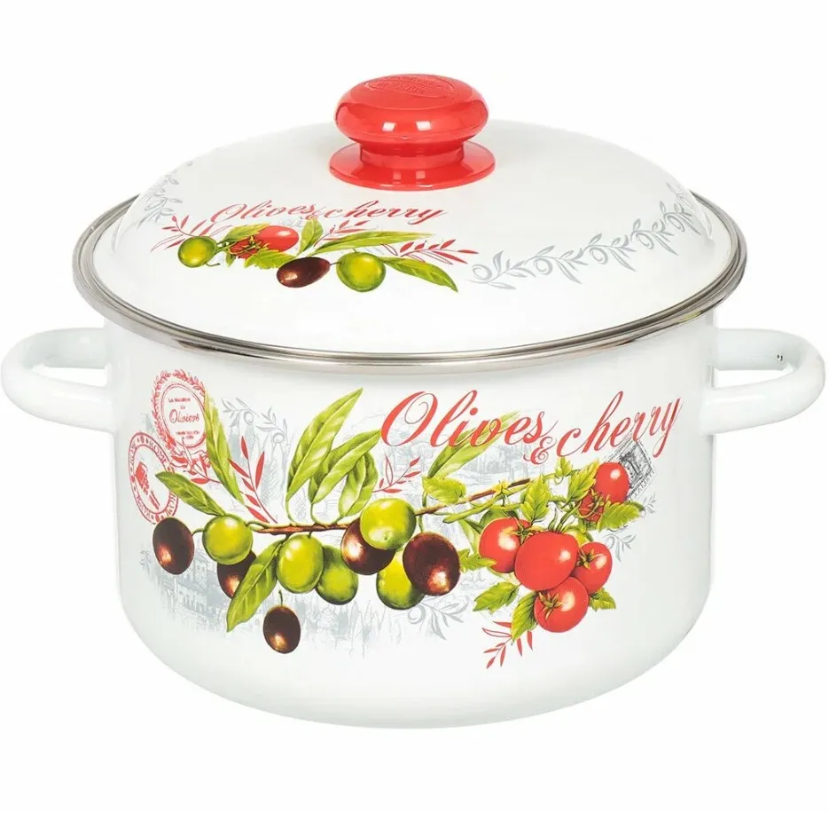 Кастрюля цилиндрическая белый оливки и черри 4л 3MD201M/4
