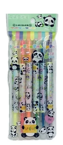 Набор фломастеров флюоресцентные панды двусторонние 6шт