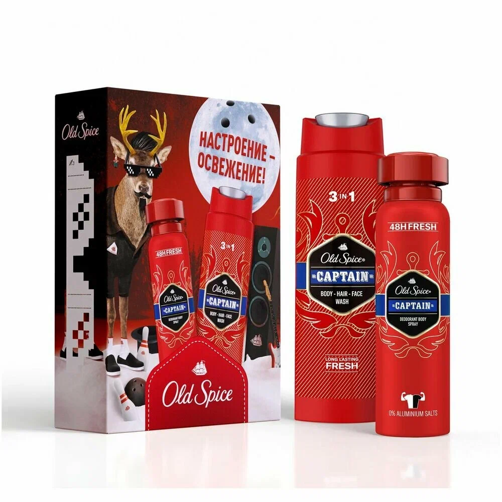 OLD SPICE набор подарочный: аэрозольный дезодорант captain 150мл,гель д/душа 3в1 сaptain 250мл