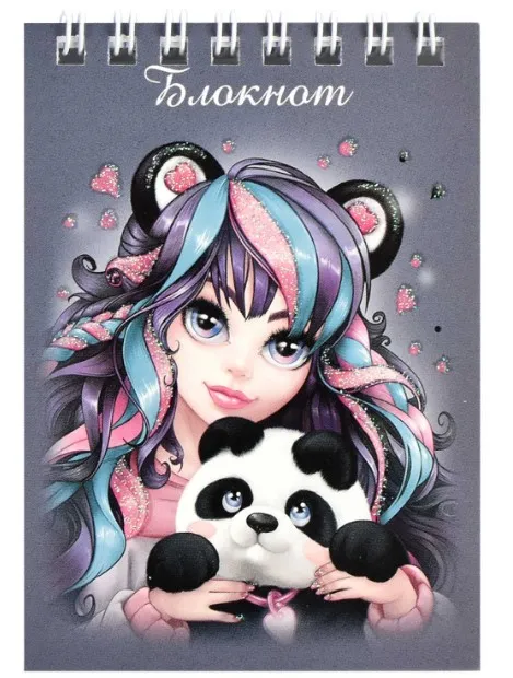 Блокнот А7 40л девушка с пандой клетка 68160