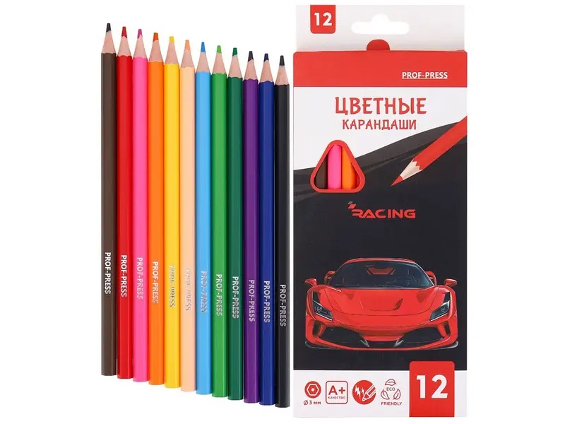 Карандаши цветные пластик красное авто 12цв КЦ-9303