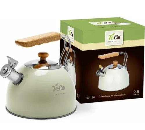 TECO чайник со свистком цв.бежевый с деревянной ручкой 2,5л TC-126