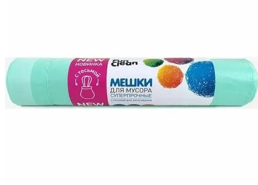 Пакеты д/мусора 35л 15шт FUN CLEAN с завязками суперпрочные мятные