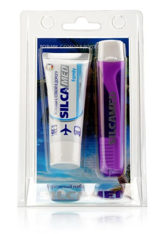 SILCAMED набор дорожный: паста зубная 30г, щетка зубная средняя