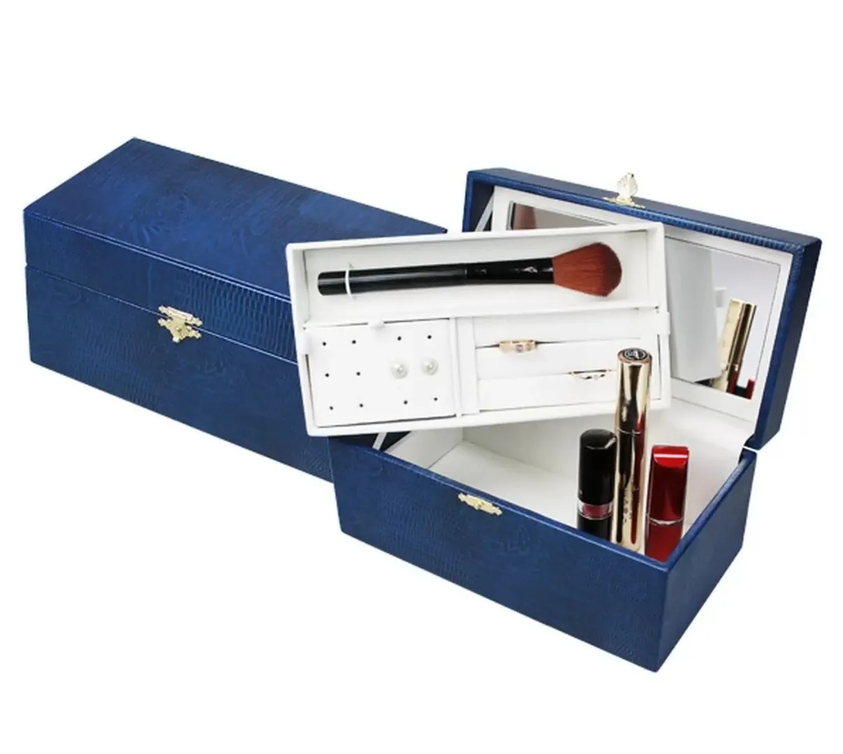 Шкатулка д/украшений Беата с зеркалом вынимаемый дисплей кожа аллигатор т. синий 70003903