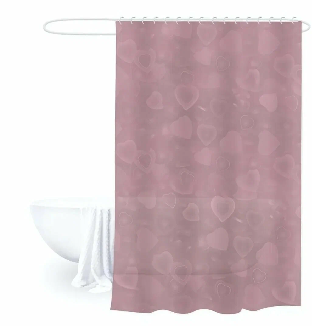 Штора для ванной 180*180см Сердца цв.розовый EA129 (6)