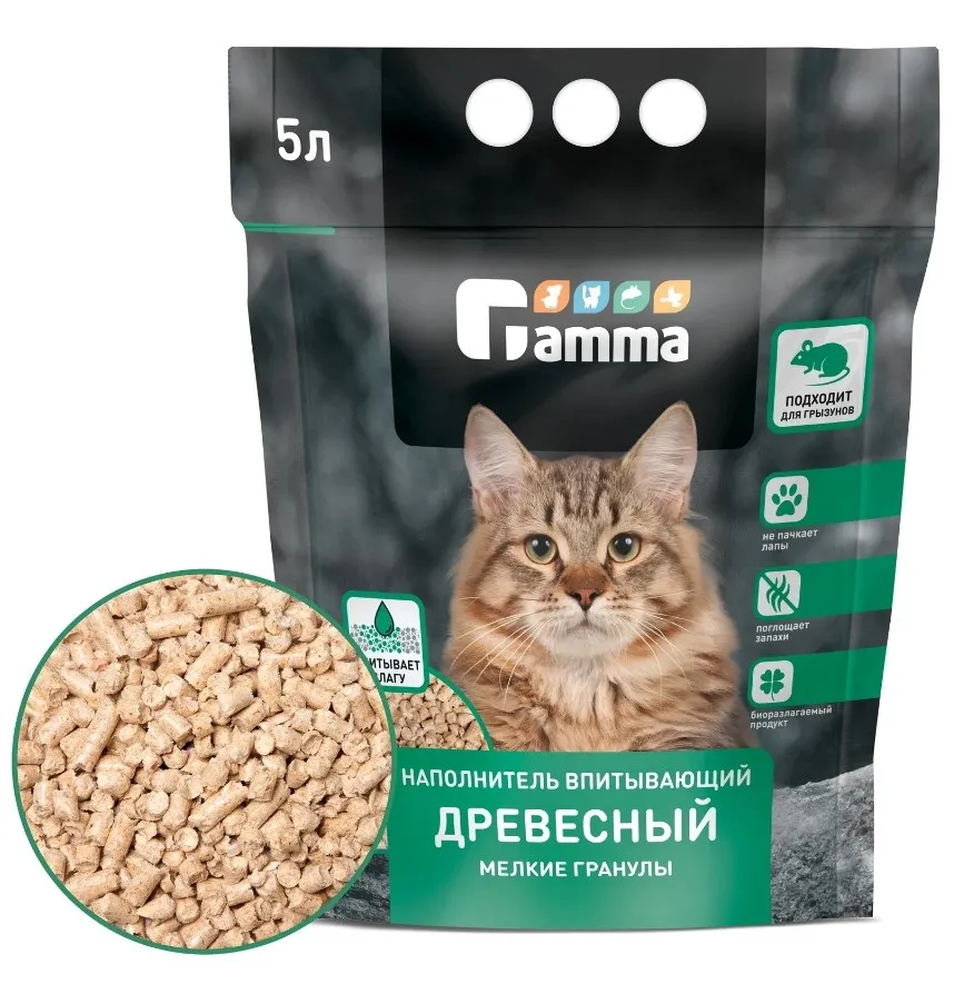 GAMMA наполнитель д/туалета древесный мелкие гранулы 5л