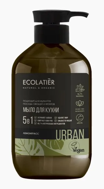 ECOLATIER Urban мыло жидкое д/рук 5в1 кухонное лемонграсc 600мл
