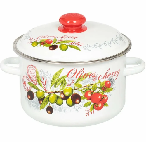 Кастрюля цилиндрическая белый оливки и черри 4л 3MD201M/4